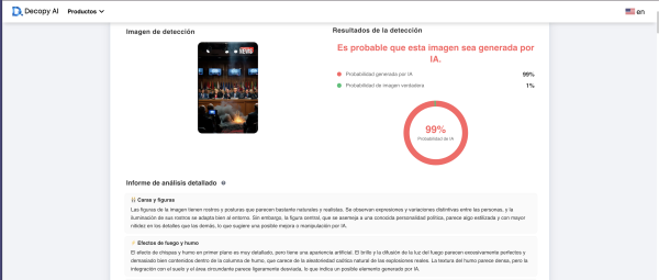 Fuente: Captura de pantalla de la herramienta de detección de IA. 